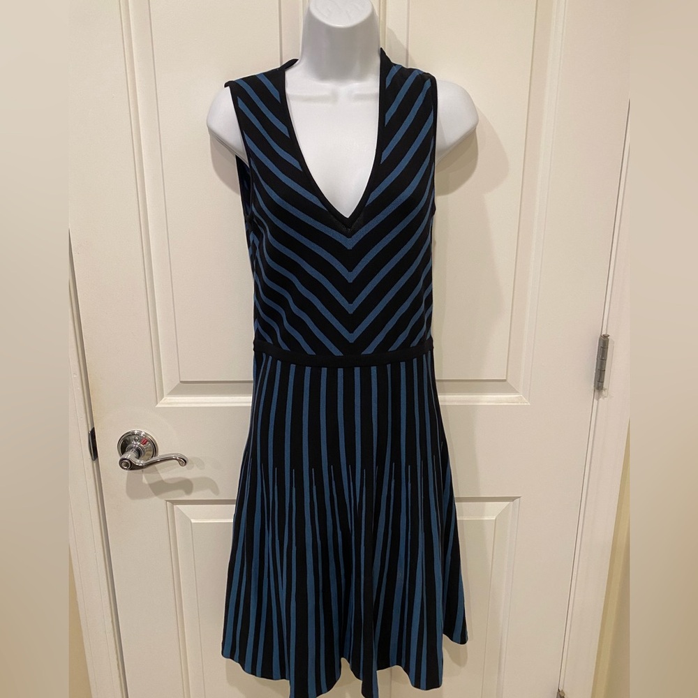 Anne Klein Black and Blue Striped Dress